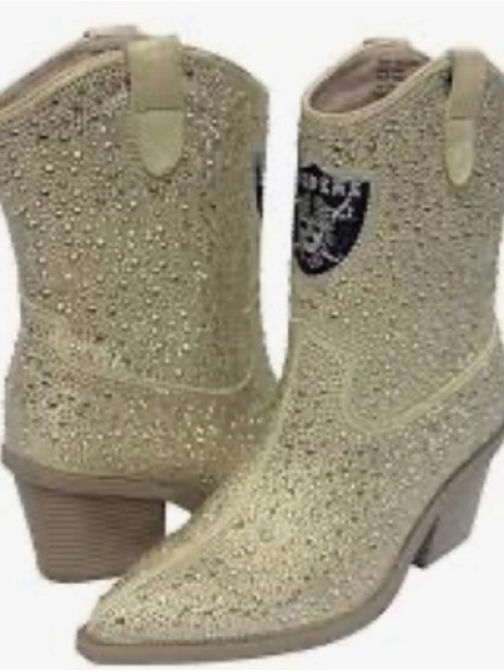 NFL Gold Crystal Western Heeled Boots with Raiders Patch